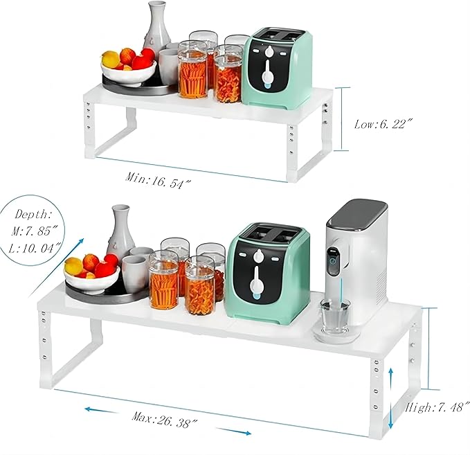 Expandable Spice Rack Organizion for Kitchen Cabinet, Seasoning,Bathroom Organizer Display Shelf, Stackable Multi-Purpose Shelves.Easy-to-Install（2Packs/White,Medium