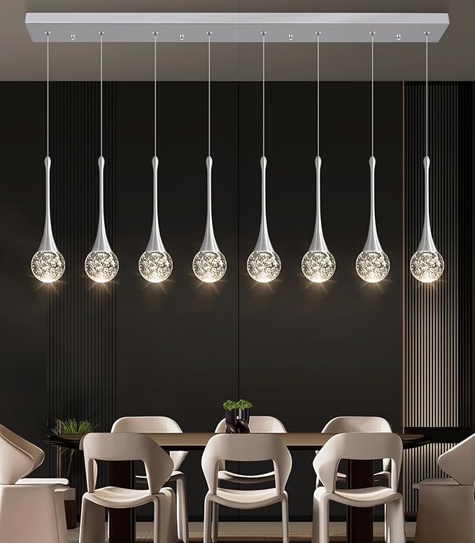 8 Light Modern Glam Crystal Rectangular Chandelier for High Ceiling LED Dimmable Ceiling Pendant Light Kitchen Island Staircase Foyer Enterway Living Room Chandelier Lighting Antique Silver