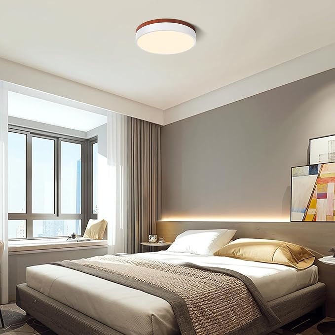 LED Ceiling Light Dimmable, White and Wood Flush Mount Ceiling Light Fixture 5CCT in One, Minimalist Round Ceiling Lamp Modern Lighting for Kitchen, Bedroom, Hallway, Laundry Room, 11.8 Inch