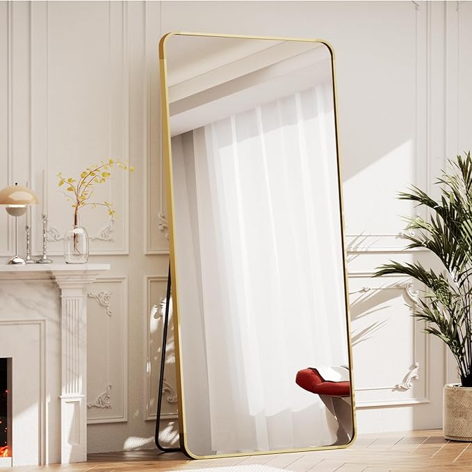 BEAUTYPEAK Gold Full Length Mirror, 71"x26" Rounded Corner Floor Mirror Standing Hanging or Leaning Against Wall, Suitable for Bedroom or Dressing Room