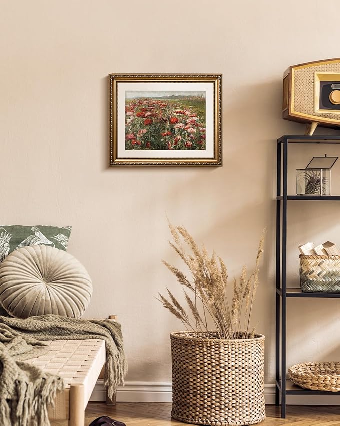 VIYYIEA Gold Framed Wall Art Canvas Print Home Decor Red Poppies Oil Paintings Classical Floral Wall Pictures for Bedroom Bathroom Living Room Flower Canvas Prints Artwork Vintage Gifts 13x16in