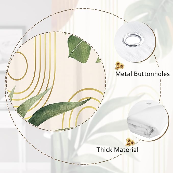 Glawry Boho Sage Green Shower Curtain Small Stall Narrow Mid Century Abstract Bohemian Botanical Palm Leaf Bathroom Liner Arch 48Wx72L Inches Bath Accessories Art Home Decor Fabric 7 Pack Hook