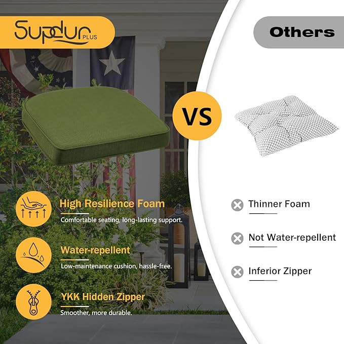 Outdoor Round Corner Seat Cushion, 17"x16"x2", Set of 4, Non Slip Seat Cushion Pads with Removable Cover for Patio Furniture, Garden Yard Lawn, Deep Forest Green