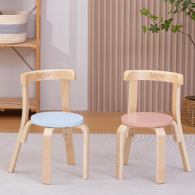 Swegrow Wooden Kids Chair, Toddler Chair for Table, Kids Stackable Chairs, Kid Wooden Furniture for Family/Playroom/Classroom（Set of 2-Color）