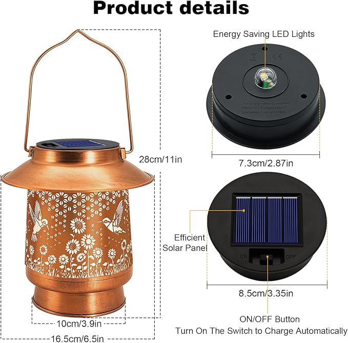 Hummingbird Solar Lanterns Outdoor Garden Decor, Sunflower Gifts for Women Mom Grandma Birthday Hanging Metal Solar Lights Waterproof Decoration for Garden Yard Lawn Patio