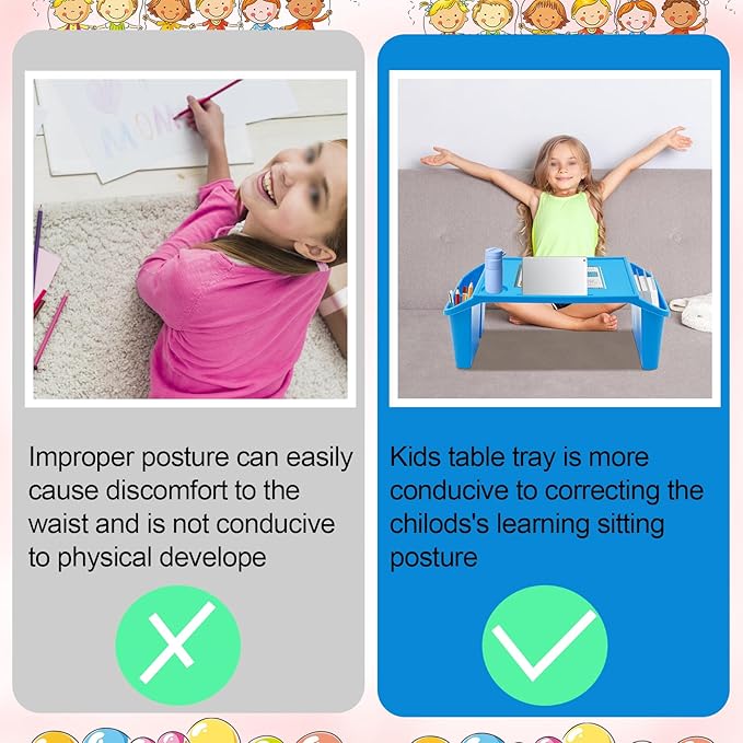 Set of 4 Kids Lap Desk Tray, Portable Activity Table, Plastic, Stackable for Drawing, Writing, Eating, Classroom, 21.65" L x 11.8" W x8.46 H, Multicolor