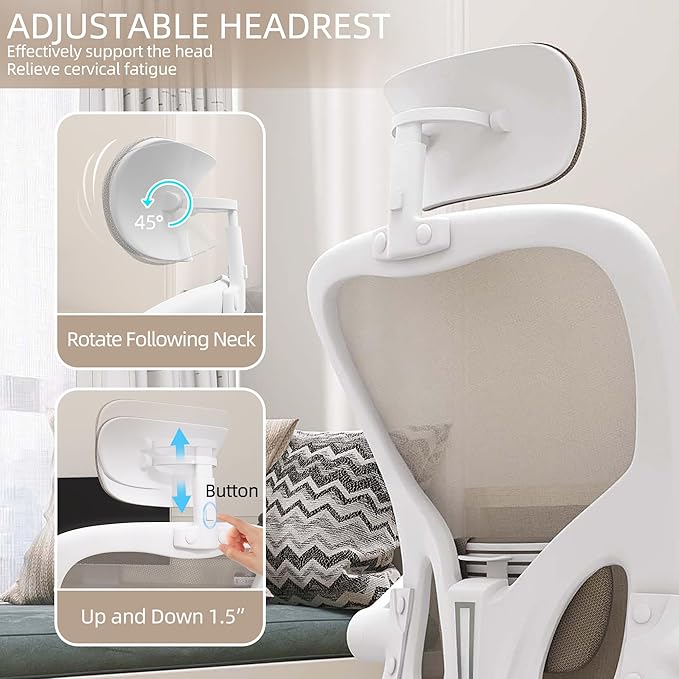 Ergonomic Office Chair, High Back Desk Chair with 2D Headrest, Mesh Office Chair with Flip-Up Arms, Up&Down Lumbar Support, 90-135° Tilt Lock Big and Tall Computer Desk Chairs for Office Home