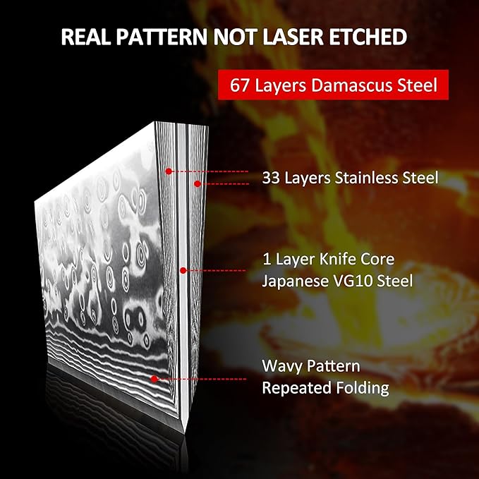 PAUDIN Damascus Knife Set 3 PCS, Japanese VG10 Steel Core, Ultra Sharp Chef Knife Set, Full Tang G10 Handle, Damascus Kitchen Knives