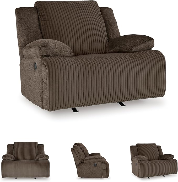 Signature Design by Ashley Top Tier Rocker Recliner, Pull Tab Recliner, Fabric Upholstery, Attached Foam Cushions, 50" W x 40" D x 41" H, Dark Brown