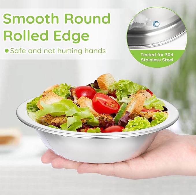 304(18/8) Stainless Steel Mixing Bowls for Kitchen, 6 Pack 7" 21.22 fl.oz Metal Mixing Bowls Set Stackable for Baking Serving Cooking Food Prep Storage Dishwasher Safe Lightweight