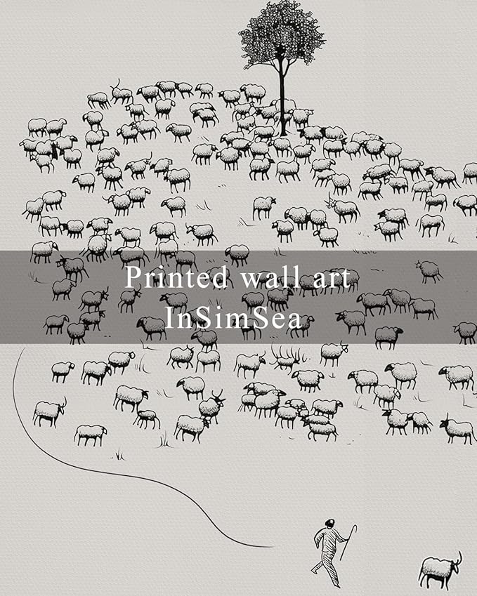 InSimSea Framed Wall Art for Living Room Minimalist Framed Wall Art Room Decor Vintage Landscape Flock of Sheep Home Decor Lamb Artwork Painting Inspiring Christian Wall Art Decor Canvas Prints 8x10in