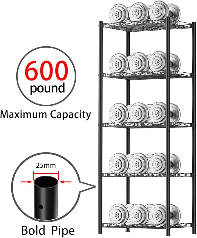 VETALLO Wire Shelving Units,5 Tier Metal Shelves,Storage Rack Small Shelf, Utility Narrow Standing Racks Unit for Kitchen,Garage, Pantry, Laundry,Bathroom,Closet Organizer (16.6" L x 11.8" W x 53" H)