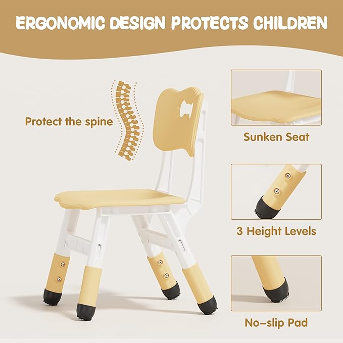 Brelley Kids Table and 2 Chairs Set, Height Adjustable Toddler Desk and Chair Set, Graffiti Desktop, Classroom/Daycare/Home, Children Multi-Activity Table for Ages 2-8