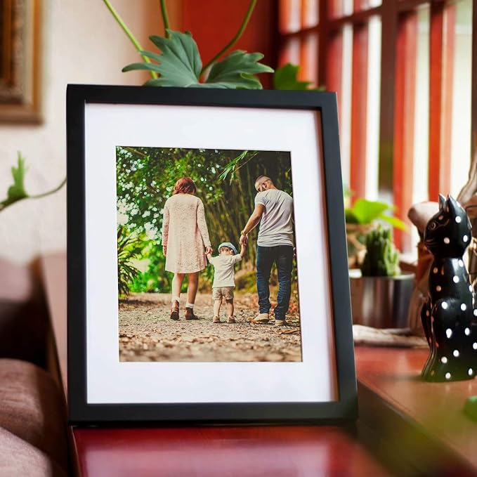 KINLINK 8x10 Picture Frame Black, Solid Wood Frames with Acrylic Plexiglass for Pictures 4x6/5x7 with Mat or 8x10 without Mat, Tabletop and Wall Display Photo Frame, Set of 4