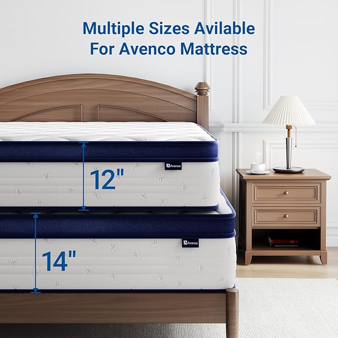 Avenco Queen Mattress, 14 inch Queen Size Mattress with Smarts™ Coil Individual Pocket Spring for Silent Sleep and Strong Edge Support, CertiPUR-US Certified, Mattresses in a Box