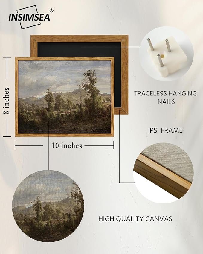 InSimSea Framed Canvas Wall Art Vintage Decor, Home Decor Vintage Landscape Oil Painting Canvas Wall Art Decorations for Living Room Kitchen Office Farmhouse Bathroom Decor, 8"x10"