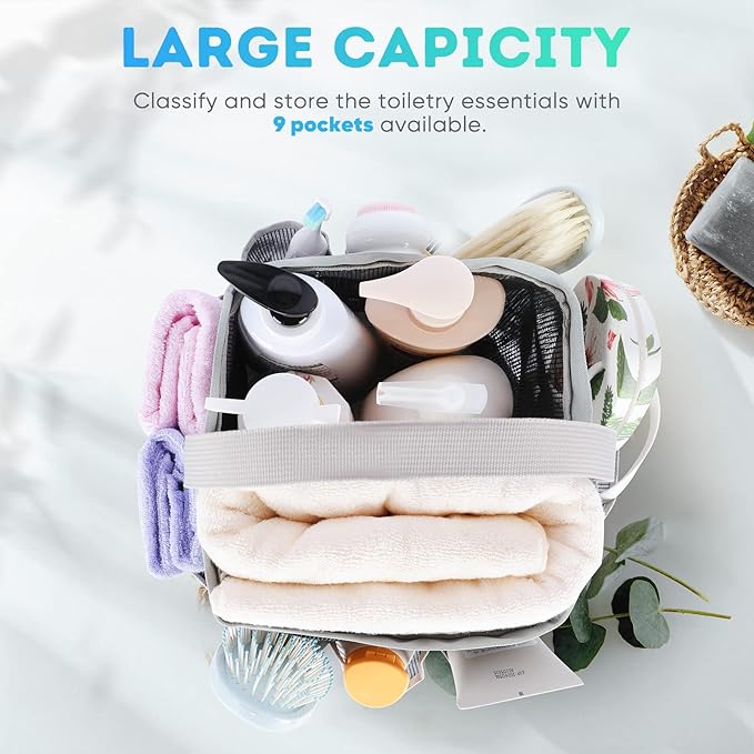 2 Pack Mesh Shower Caddy Portable for College Dorm Room Essentials, Shower Caddy Dorm with 8-Pocket Large Capacity,Shower Bag for Beach,Swimming,Gym