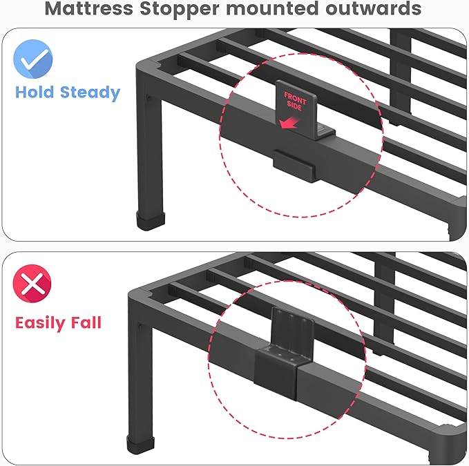 18 Inch Queen Size Metal Platform Bed Frame with Round Corners, Storage Space Under High Bed Frame-Heavy Duty Steel Slats Support, Noise Free - Easy Assembly - No Box Spring Needed