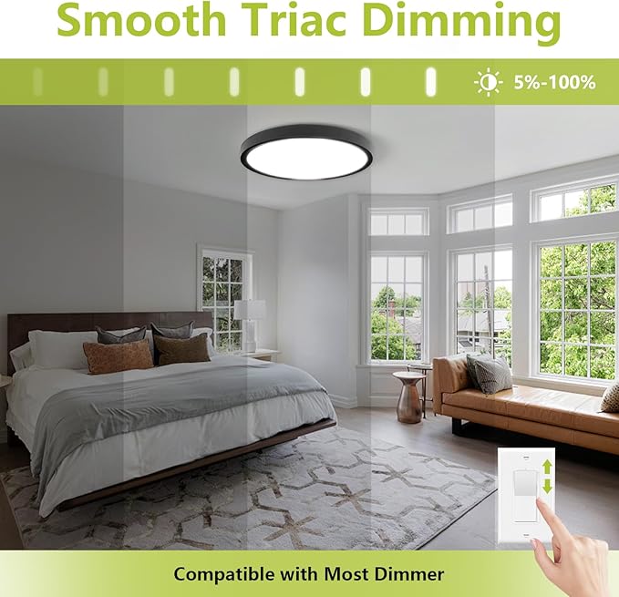 20 Inch 4200LM Large LED Flush Mount Ceiling Light Flixtures - 42W 3 Color Temp (3000K/4000K/6000K), Ultra-Thin Flat Dimmable Ceiling Fixtures for Living Room,Bedroom, Kitchen,Office,Black