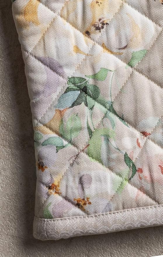 Maison d' Hermine Oven Gloves 100% Cotton Oven Mitt 7" x 13" with Loop Heat Resistant, BBQ, Cooking Gloves, Baking, Grilling, Kitchen, Handling Hot Pans Spring/Summer (Pack of 1, Ibiza - Beige)