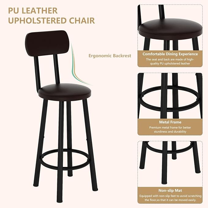 Dining Table Set, 47.2" Rectangle Faux Marble Table with 2 PU Upholstered Backrest Chairs, 3-Piece Kitchen Dining Room Set for Small Spaces, Kitchen Furniture, White