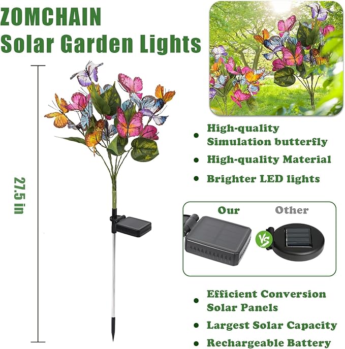 Solar Flower Lights-2 Pack Solar Garden Lights, Outdoor Waterproof Decorative Light, Butterfly Flower Garden Decor for Landscape, Pathway, Yard