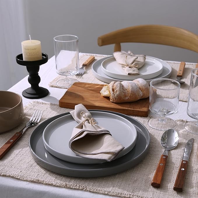 Famiware Nebula Dinnerware Set with Pasta Bowls, Service for 4 (16pcs), Fine Stoneware Plates and Bowls Sets, Microwave and Dishwasher Safe Dishes Set, Multi-color