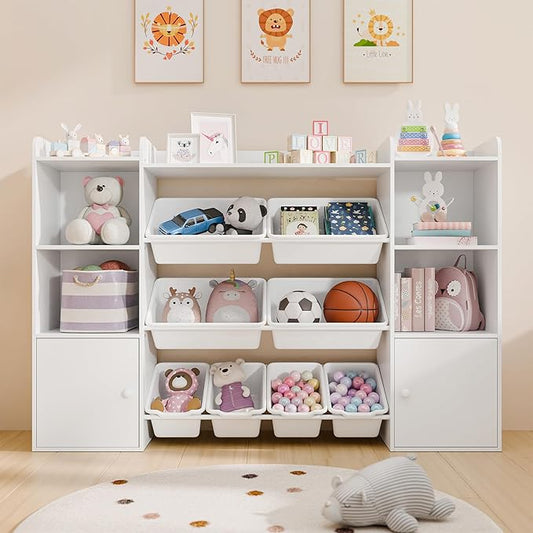 Large Kids Toy Storage Organizer, Toy Organizers and Storage with Bookshelf, Kids Bookshelf and Toy Storage with 6 Storage Cubbies and 8 Storage Bins for Kids' Rooms, Playrooms, and Nurseries