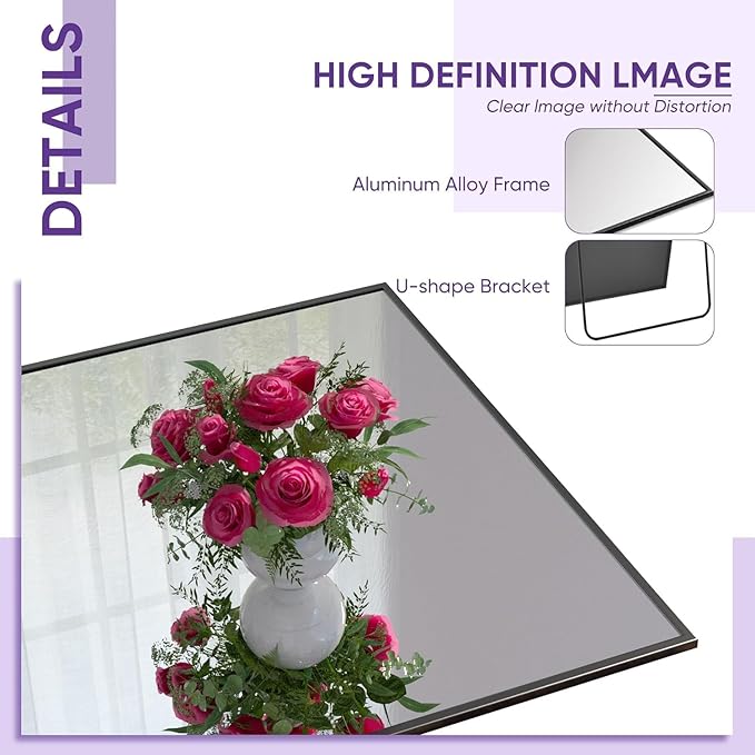 Full Length Mirror, 86"x46" Oversized Floor Mirror Freestanding, Full Body Mirror Floor Standing Mirrors with Stand, Hanging Mounted Mirrors for Bedroom Living Room, Black, Rect Style