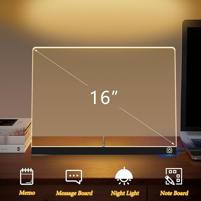 16“ LED Drawing Message Note Board 7 Colors Light Acrylic Dry Erase Lumiboard with Colors 2 Modes as Night Light for Kids Room/Store/Office Ideal Gift for Festival Decoration 7 Markers
