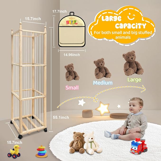 Stuffed Animal Storage Zoo Stuffed Animal Organizer, Wood Stuffed Animal Holder, Large Stuffed Animal Storage, Stuffed Animal Cage for Play Room Nursery Bedroom