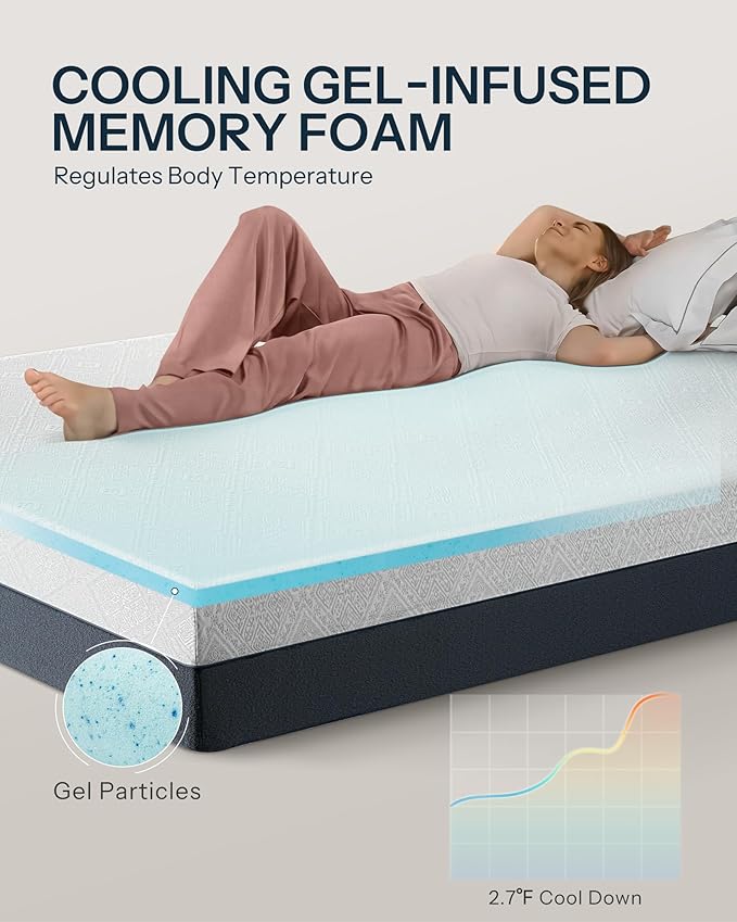12 Inch Twin Mattress, Gel Memory Foam Twin Size Mattress Made in USA, Pressure Relief, Motion Isolation, CertiPUR-US Certified, Fiberglass Free Colchones in a Box Medium Firm, CY-12-T