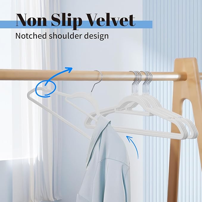 Smartor White Velvet Hangers 20 Pack, Space Saving Clothes Hangers with Tie Bar, Non-Slip Felt Hanger with Shoulder Notches, Heavy Duty Suit Hanger for Coat, Shirt, Pants, Dress