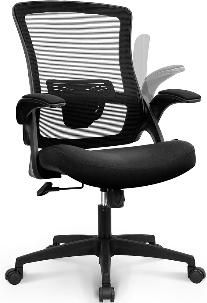 NEO CHAIR Office Desk Chair Computer High Back Mesh Gaming Seat with Ergonomic Adjustable Comfy Flip-up Armrests Lumbar Support Height for Home (Black)
