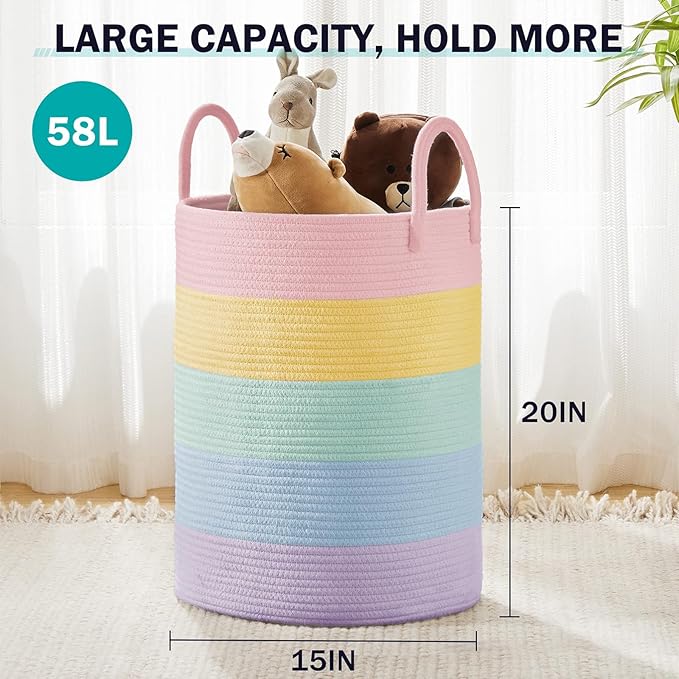 Laundry Hamper Basket, Woven 58L Tall Laundry Basket for Blanket Organizer- Clothes Hamper Baby Nursery Hamper for Blanket Storage in Bedroom