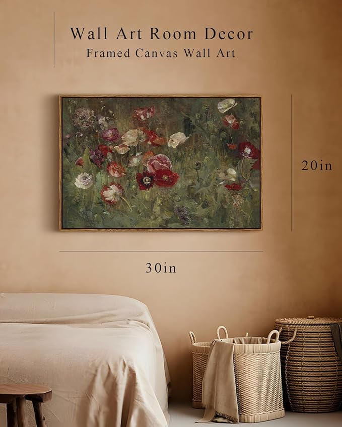 InSimSea Framed Canvas Wall Art Vintage Decor, Flowers Large Wall Art Prints, Flowers Art Modern Farmhouse Decor, Botanical Wall Art Painting for Office, Bedroom Bathroom Office home Decor, 20"x30"