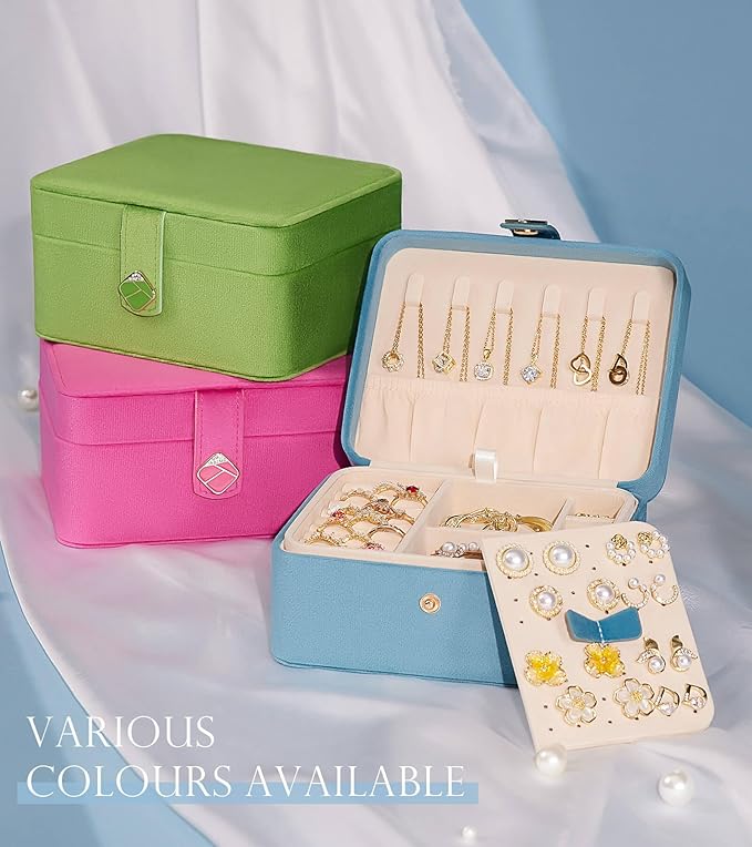 Homde Jewelry Box Small for Women: Ring Earring Organizer Storage for Dresser - Necklace Bracelets Holder with Multi Compartments(Light Blue)