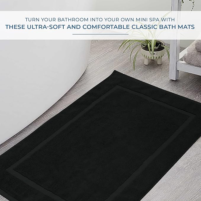 DAN RIVER Classic Bath Mat - Black, 100% Ring Spun Cotton, Pack of 2, 21x34 inches, 800 GSM, Non-Slip, Absorbent, Quick Drying, Machine Washable Bathroom Floor Mats for Shower, Kitchen & Bath