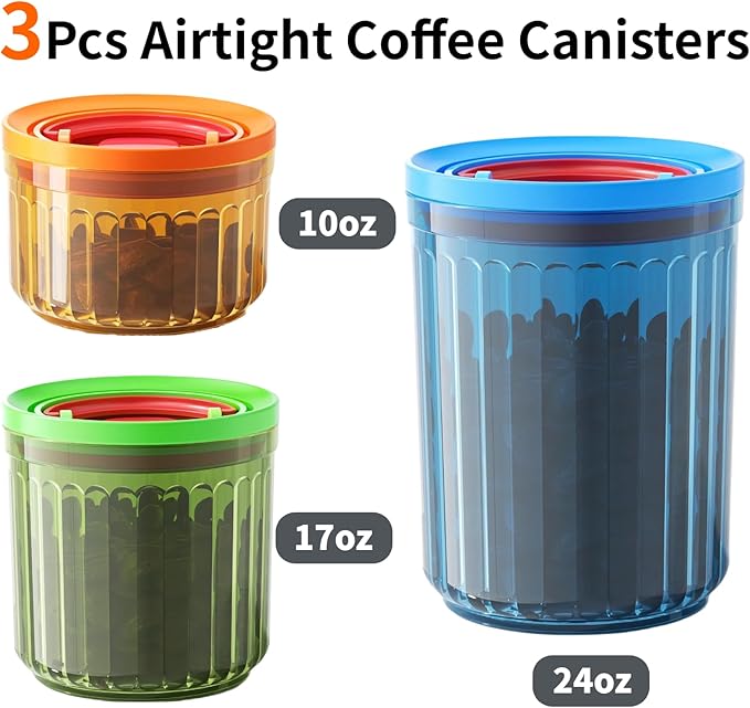 Small Sugar Tea Coffee Canister Container Set Airtight Storage Containers for Coffee Beans Patented Pull Snap Lock with Lids BPA Free Plastic 10/17/24oz