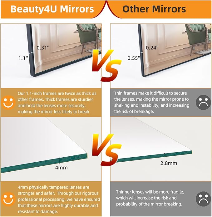 Beauty4U 65" x 24" Full Length Mirror with Stand, Black Wall Mounting Full Body Mirror, Metal Frame Full-Length Tempered Mirror for Living Room, Bedroom