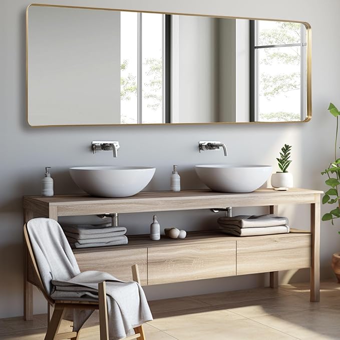 Rectangle Mirror Full Length 24" x 71" Large Floor Mirror Gold Metal Deep Frame Wall Mounted Hanging Mirror for Home Decor Leaning Wall Full Body Dressing Mirror for Closet Bedroom