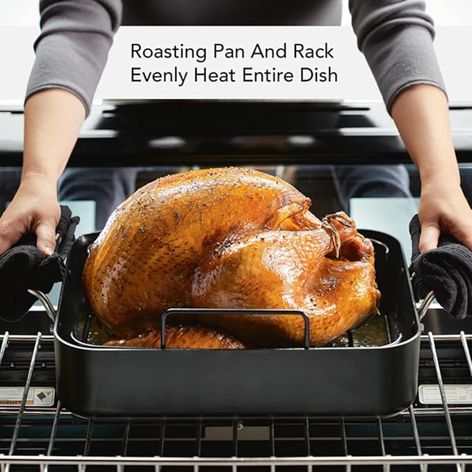 KitchenAid Hard Anodized Roasting Pan/Roaster with Removable Rack, 13 Inch x 15.75 Inch, Matte Black