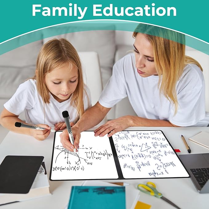 Double-Sided Whiteboard - Portable, 12" x 9" Dry Erase Boards with 3 Markers, Eraser and Stylish Red Elastic Pen Tray for Office, Education and Home (Double-A4 Pink)