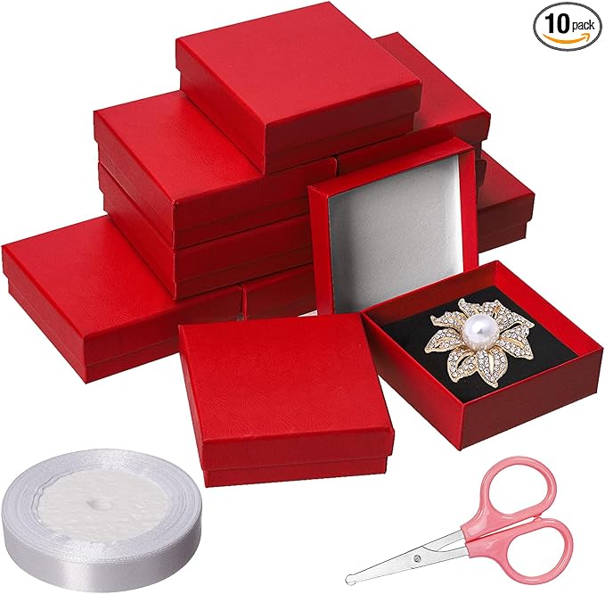 Glarks 12pcs Red Jewelry Gifts Boxes Kit, 3.5 x 3.5 x 1.1in Jewelry Boxes for Ring Earring Jewelry, Christmas, Birthday, Anniversaries, Valentine’s Day, Mother’s Day and Other Festivals