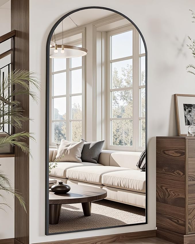 Suidia Full Length Mirror, 58"x19" Floor Standing Mirror Freestanding, Full Body Mirrors with Stand for Bedroom, Hanging Mounted for Living Room Cloakroom, Black, Arched Style