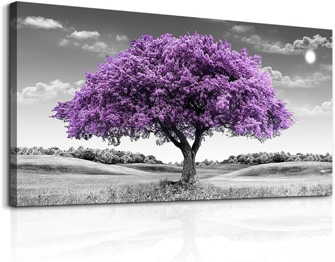 Canvas Wall Art for Living Room Large Wall Decor for Bedroom Modern Office Wall Decorations Purple Tree Landscape Painting Black and White Pictures Artwork Room Aesthetic Home Decor