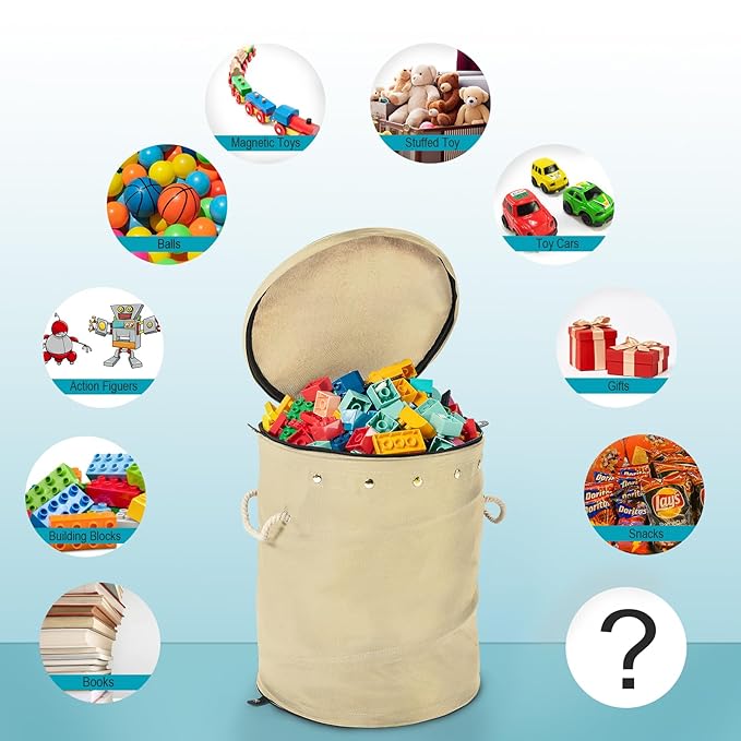 Toy Storage Basket with Slide and Large Play Mat for Boys and Girls Building Blocks Organizer, Foldable Fabric Storage Container Basket Bin Kids Toy Box with Rug for Boy Playroom Organization