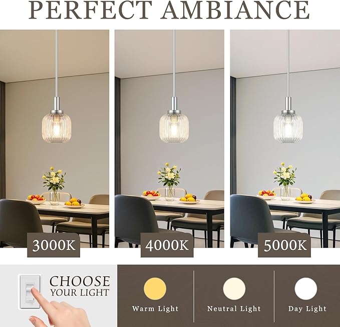 Brushed Nickel Pendant Lights Kitchen Island 2 Pack, 5.9" Modern Glass Pendant Light with Clear Glass and Rods, Mini Hanging Lighting for Kitchen Sink Bathroom Bedroom, OS-YQ7749-2PBN