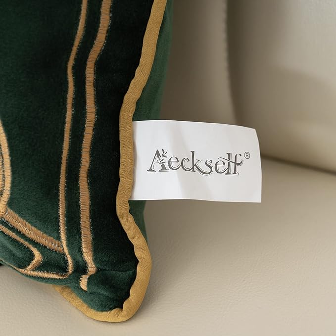 Aeckself European Luxury Velvet Throw Pillow Cover 16 x 16 Inch, Embroidery Floral Pillow Cover Home Decor Pillowcase for Couch Bedroom Living Room, Dark Emerald Green and Gold