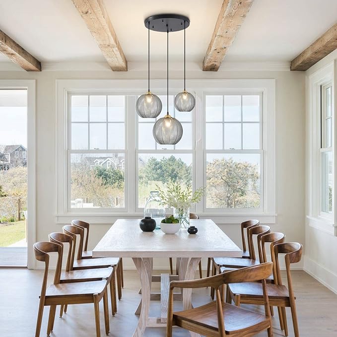 KCO Lighting 3-Lights Smoke Gray Glass Pendant Light Black Globe Round Cluster Chandelier Mid-Century Modern Multi Light Pendant Lighting Nordic Kitchen Island Light Fixture